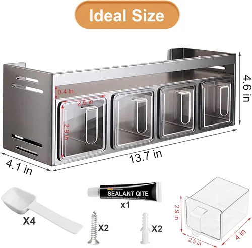 Miniatura 4 de Estante de especias de cocina, organizador de cocina y estante de almacenamiento con 4 cucharas, organización de especias para gabinetes, pared