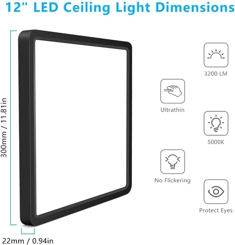 Miniatura 7 de Lámpara de techo LED de 12 pulgadas 24W cuadrada con montaje empotrado, lámpara de techo LED blanca de luz diurna de 5000K, luces de techo modernas