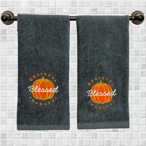 Miniatura 16 de Serfina Home Harvest - Toallas de mano para baño, diseño bordado de hojas de otoño grises y grises, 100% algodón, 16 x 25 pulgadas, juego de 2 piezas