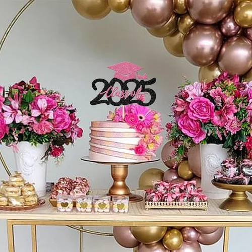 Miniatura 6 de 1 pieza de decoración para pastel de clase 2025 con purpurina, tapa de graduación 2025, decoración de pastel de felicitaciones para 2025, decoración