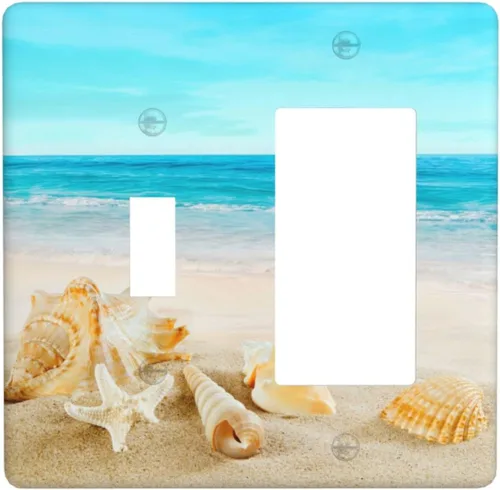 Miniatura 12 de Cubierta para interruptor de luz, diseño de conchas marinas en la playa, placas de pared de 2 bandas, 1 paquete