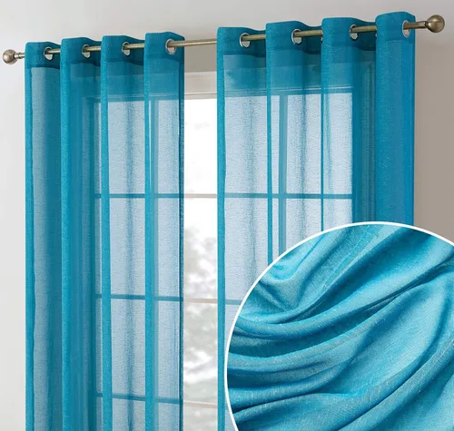 Miniatura 11 de HLC.ME Sierra Linen - Cortinas de lino sintético con textura semitransparentes que mantienen la privacidad y filtran la luz solar, con ojales, Azul