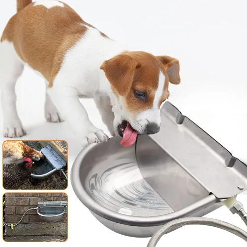 Miniatura 2 de Cuenco automático de agua potable para animales con válvula de flotador, dispensador de ganado de acero inoxidable 304 con orificio de drenaje