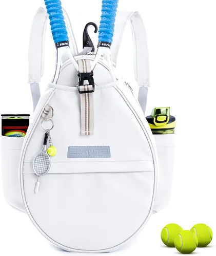 Miniatura 12 de Mochila de Tenis con Soporte para 2 Raquetas, Bolsa de Raqueta de Tenis de Cuero PU Resistente al Agua para Mujeres y Hombres, Mochila Deportiva