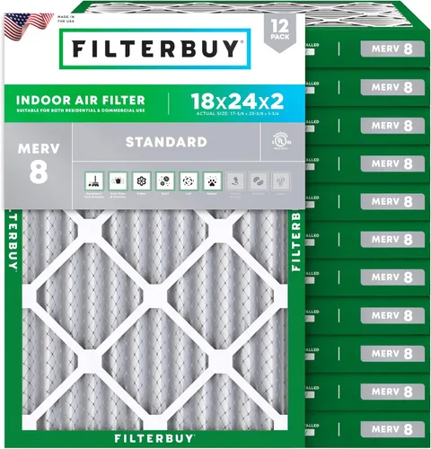 Miniatura 70 de Filterbuy - Filtro de aire de 16 x 25 x 1 pulgadas, MERV 8, Defensa Esencial contra el Polvo y las Alergias (paquete de 12), Filtros plisados