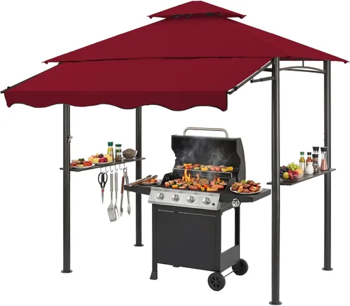 CHARMELEON Gazebo de doble nivel para parrilla de 8 x 5 pies, tienda de campaña para patio y barbacoa al aire libre con toldo lateral extensible