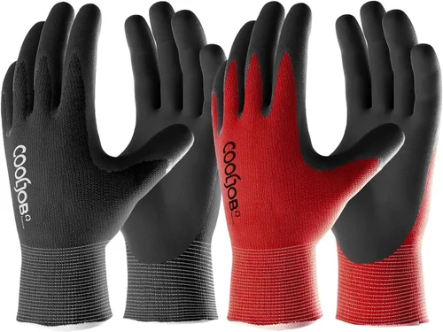 Miniatura 9 de COOLJOB Guantes de trabajo de seguridad de nitrilo de microespuma para jardín con dedos táctiles, 6 pares, guantes ligeros para manos sudorosas