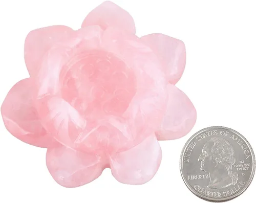 Miniatura 3 de SUNYIK Escultura de figura de flor de loto de piedra tallada a mano, decoración de soporte de bola de cristal curativo natural, cuarzo rosa, 2