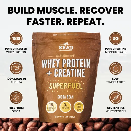 Miniatura 4 de B.rad Superfuel - Aislamiento de proteína de suero alimentado con pasto potenciado con creatina Ingredientes frescos y fáciles de digerir 2