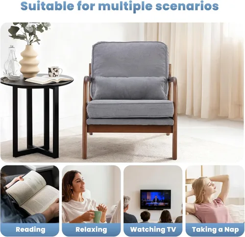 Miniatura 6 de DUMOS Juego de 2 sillas modernas de mediados de siglo, sillas decorativas con brazos y cojín de cintura, sillas de lectura para adultos, silla
