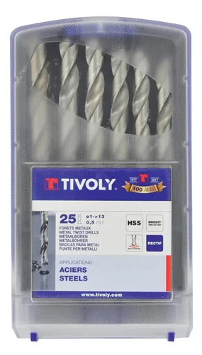 Miniatura 2 de TIVOLY - Juego de brocas metálicas de 25 piezas HSS Ground - Perforación de aceros estándar - Punta autocentrante - Ø1/25 a Ø17/32 en incrementos