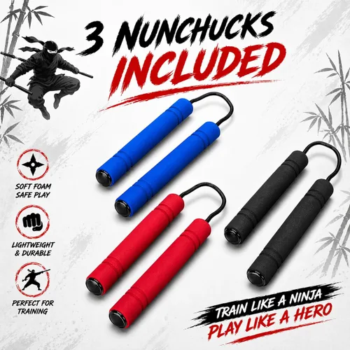 Miniatura 2 de ArtCreativity Nunchucks de juguete de espuma para niños en varios colores (juego de 3) juguetes de entrenamiento con asas suaves, el mejor regalo