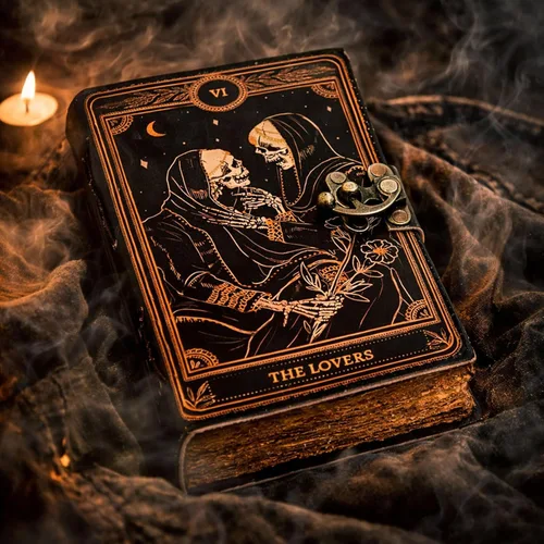 Miniatura 7 de C CUERO Libro de hechizos Diario de cuero con borde deckle de papel Grimorio impreso diario de los amantes del tarot, cuaderno de tarot en espiral