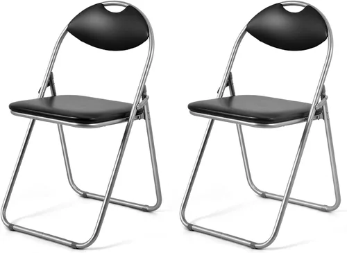 LDAILY Silla plegable, silla plegable de metal, paquete de 2 con cojín acolchado y asa portátil, sillas de comedor apilables con respaldo cómodo,