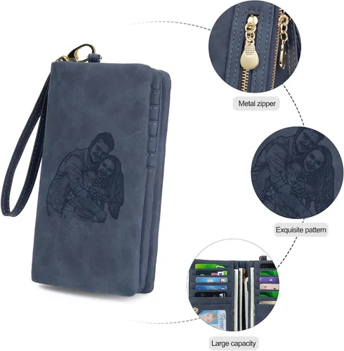 Miniatura 3 de Billeteras de fotos personalizadas para mujer, de cuero plegable con bolsillo con cremallera para mujer, multifuncional, larga tarjeta de crédito