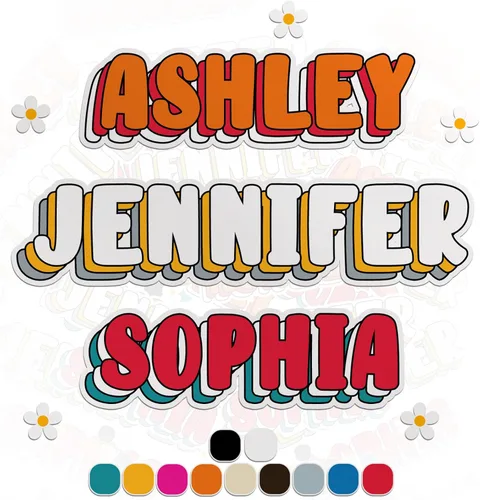 Miniatura 9 de Adhesivo personalizado con nombre colorido para niña, niño, tema de margarita, floral, troquelado, calcomanías de vinilo impermeables para botella