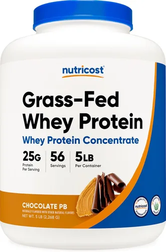 Miniatura 8 de Nutricost Concentrado de proteína de suero alimentado con pasto (sin sabor) 5 libras, sin desnaturalizar, sin OMG, sin gluten, sabores naturales
