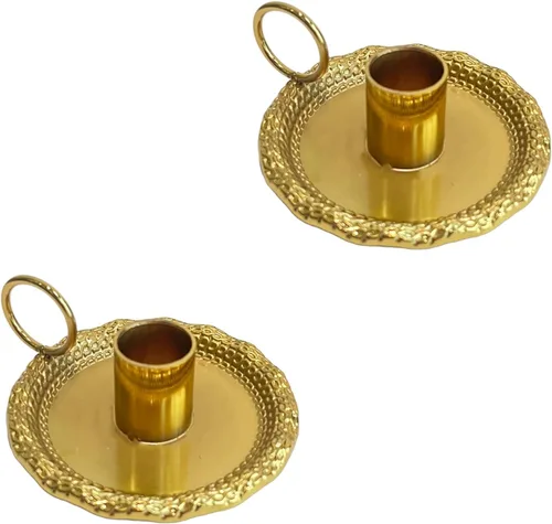 Juego de 2 portavelas cónicos vintage, portavelas con asa para decoración de mesa de boda del hogar (dorado)