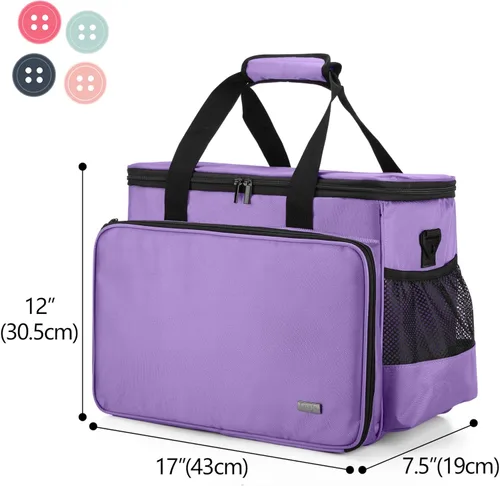 Miniatura 5 de LUXJA Estuche para máquina de coser con plataforma desmontable y almohadilla inferior extraíble, bolsa rodante que se adapta a la mayoría de Morado