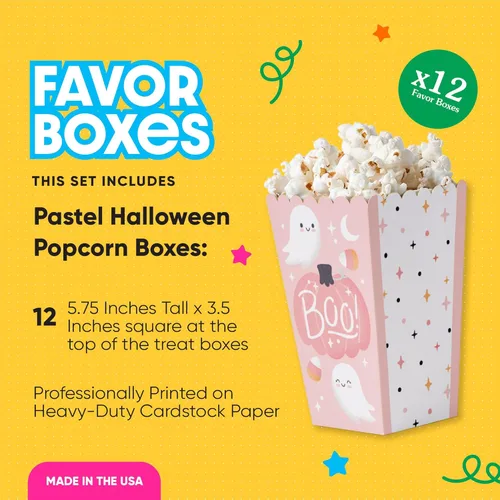 Miniatura 2 de Big Dot of Happiness Pastel Halloween - Cajas de palomitas de maíz para fiesta de calabaza rosa, juego de 12
