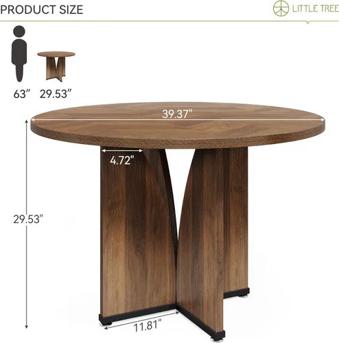 Miniatura 2 de LITTLE TREE Mesa de comedor redonda de 39 pulgadas para 4, mesa de cocina rústica con pedestal estable en forma de X, mesa de comedor