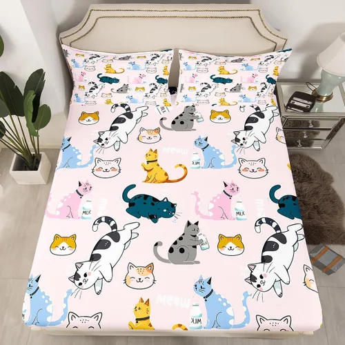 Miniatura 12 de Erosebridal Juego de ropa de cama de zorro para niños, sábana bajera ajustable de zorro de dibujos animados para niños y niñas, decoración