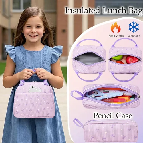Miniatura 20 de Juego de mochila para niñas con diseño de unicornio, mochila escolar para niños, mochila para libros para niñas, set 3 en 1, regreso a clases