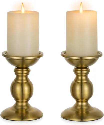 Miniatura 11 de Nuptio Portavelas negro para velas de pilar - Juego de 2 portavelas rústicos Soporte de velas de metal alto Portavelas de pilar retro de otoño