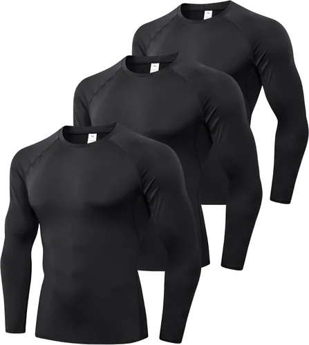 SPVISE Paquete de 1 o 3 camisetas de compresión para hombre, de manga larga, para entrenamiento, gimnasio, correr, ropa interior deportiva fresca y