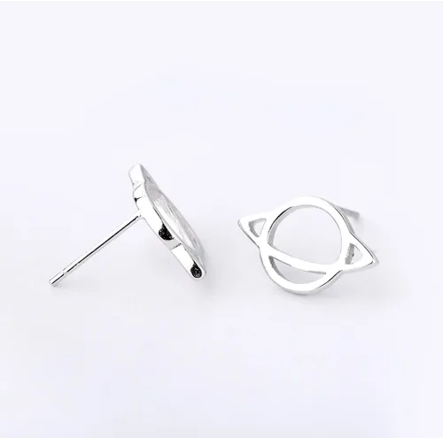 Miniatura 4 de Pendientes de tuerca únicos de plata de ley 925 con dije de Saturno para mujeres y niñas, Plata de ley Zinc Cobre