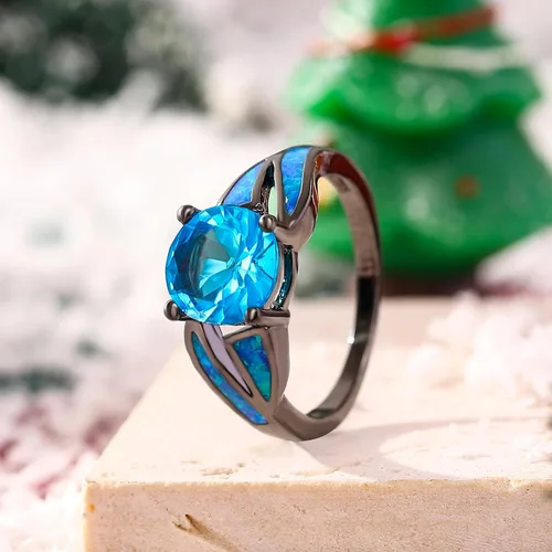 Miniatura 2 de UFOORO Anillo infinito de ópalo de fuego chapado en rodio negro, circonita cúbica, boda, compromiso, aniversario, anillos para mujer, Cristal