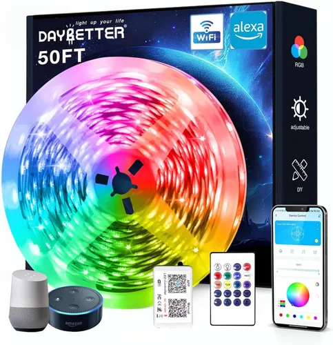 Miniatura 10 de DAYBETTER Luces LED inteligentes WiFi, tira de luces LED RGB de 25 pies compatibles con Alexa y Google Assistant, control remoto por voz