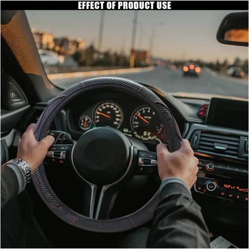 Miniatura 6 de Funda para volante de automóvil, protector de volante elástico de cuero de fibra de carbono de 15 pulgadas, antideslizante, transpirable y suave