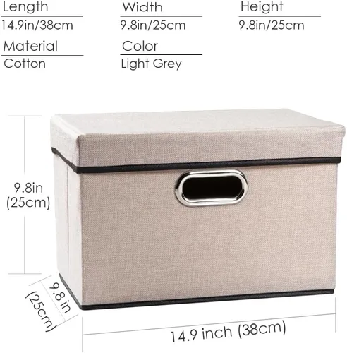 Miniatura 5 de PRANDOM Contenedor de almacenamiento plegable con tapa [1 unidad] Caja de almacenamiento decorativa de tela de lino, cesta organizadora con asas