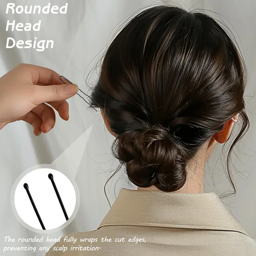 Miniatura 2 de Paquete de 100 horquillas duraderas en forma de U para cabello grueso de mujer, alfileres clásicos negros para peinar, para moños