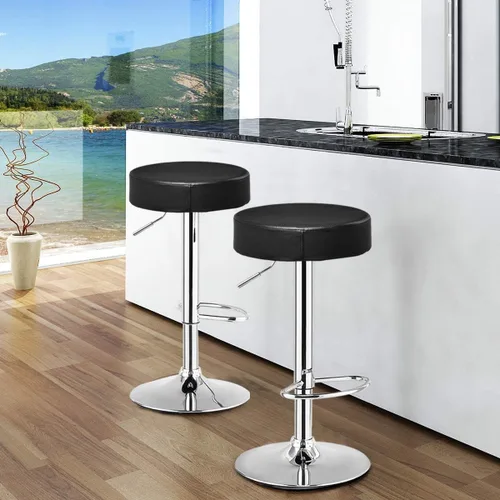 Miniatura 2 de ReunionG Juego de 2 taburetes de bar giratorios, taburetes de bar ajustables con reposapiés y base cromados, modernos taburetes de isla de piel
