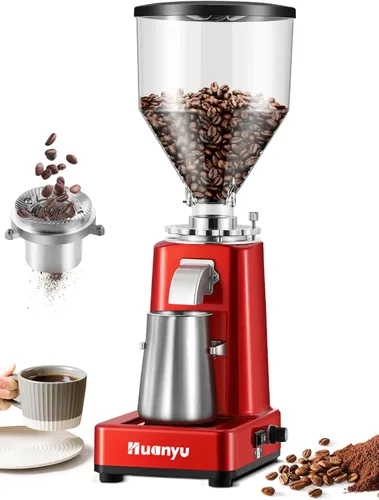 Huanyu Molinillo de café de rebabas, rebaba plana de acero inoxidable, 19 ajustes de molienda precisos, capacidad de 35 onzas y dosis doble para 019