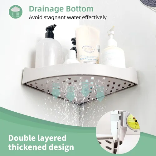 Miniatura 3 de Estante esquinero de ducha para baño, montado en la pared, sin perforaciones, estantes de almacenamiento, cestas triangulares adhesivas