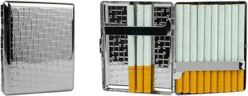 Miniatura 19 de Juego de 2 cajas de cigarrillos de los años 100 chapadas en metal y caja de almacenamiento (impresión victoriana plateada)