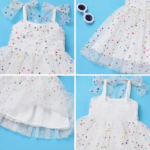 Miniatura 5 de Vestido tutú de verano para niñas pequeñas, sin espalda, vestido de princesa para fiesta de cumpleaños, lentejuelas, con volantes, tul con lazo