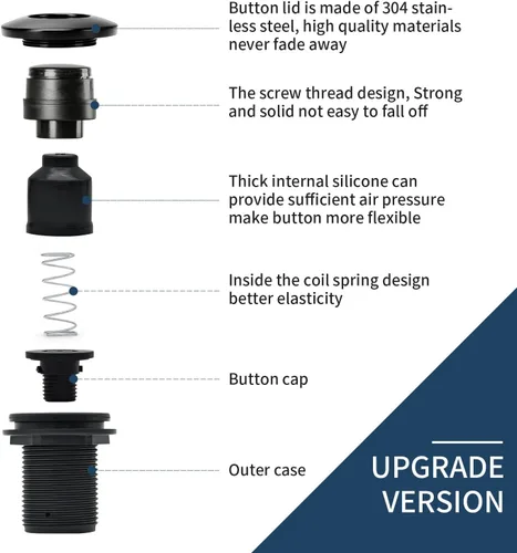 Miniatura 2 de Kit de interruptor de aire para eliminación de basura, salida única, desagüe de fregadero, acero inoxidable largo negro, botón de encendido/apagado