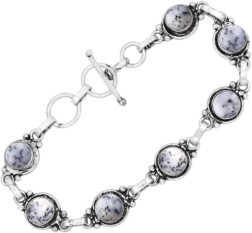 Miniatura 71 de Round Shape Natural & Synthetic Gemstones Silver Plated Bracelets for Women - Vintage Bohemian Style Handmade Birthstone Adjustable Link Bracelet