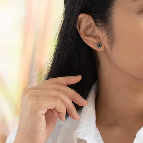 Miniatura 5 de Peora - Aretes de tuerca de oro de 14 quilates, forma redonda, 0.24 pulgada, en piedras preciosas auténticas o creadas, parte trasera de fricción