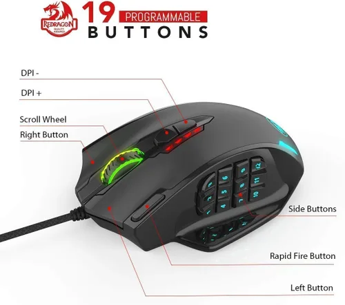 Miniatura 7 de Redragon Teclado mecánico para juegos K556 RGB M908 MMO Gaming Mouse Bundle