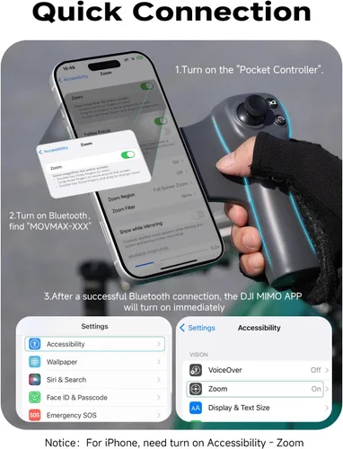 Miniatura 7 de MOVMAX Control remoto inalámbrico para DJI Osmo Pocket 4/3/2, soporte de teléfono Magsafe con joystick efecto Hall, batería de larga duración