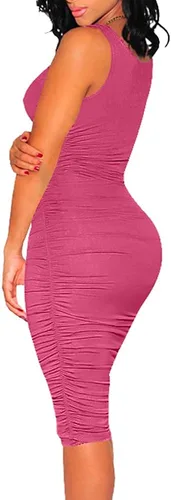 Miniatura 2 de BEAGIMEG Vestido midi sin mangas sexy fruncido para mujer