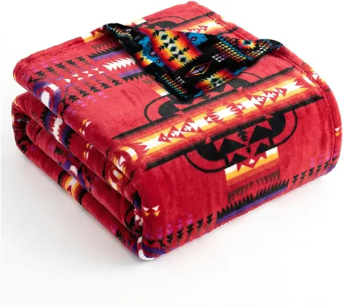 Miniatura 11 de Manta de forro polar Sacred Thread estilo azteca, reversible, manta nativa americana, manta para arreglar estilo occidental, nativa americana