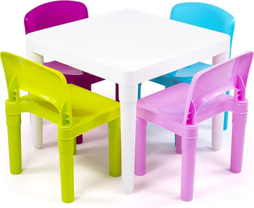 Miniatura 13 de Humble Crew Juego de mesa y 4 sillas para niños, Mesa amarilla con sillas - Mesa de actividades para niños pequeños resistente para tiempo de juego