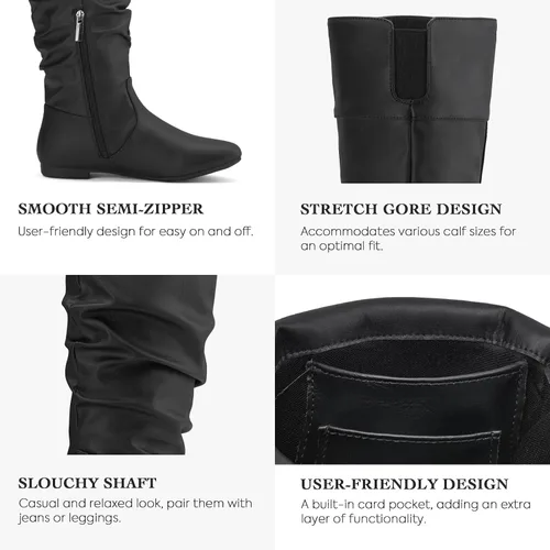 Miniatura 3 de Rollda Botas altas hasta la rodilla para mujer, botas planas con cremallera lateral, botas de otoño para mujer