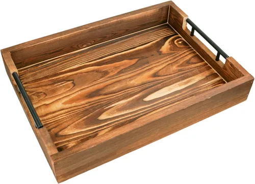 Miniatura 8 de Bandejas de bambú natural para servir modernas bandejas decorativas Otman con asas de metal, perfectas para sala de estar, dormitorio, entrada